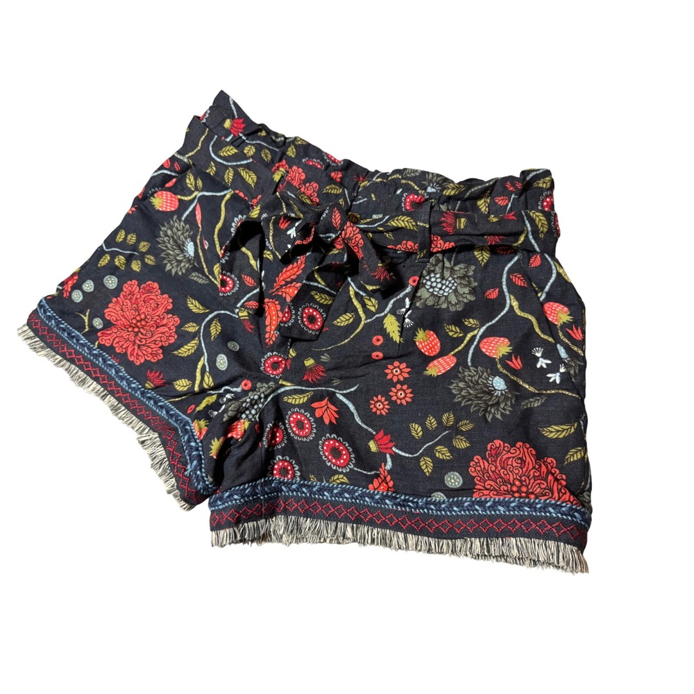 LOFT Petites Floral Strawberry Linen Blend Paperbag Waist Fringe Shorts XSP - Picture 2 of 7
